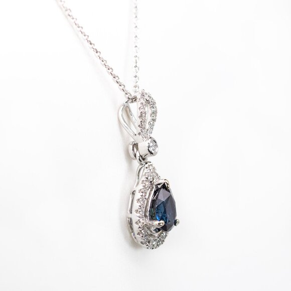 AA Blue Ceylon Sapphire Pendant with Natural Diamonds in 14K Solid Gold - Picture 6 of 8